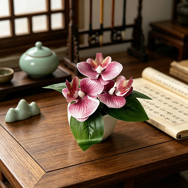 Bonsai Garden Pot - 3-head simulated butterfly orchid potted plant